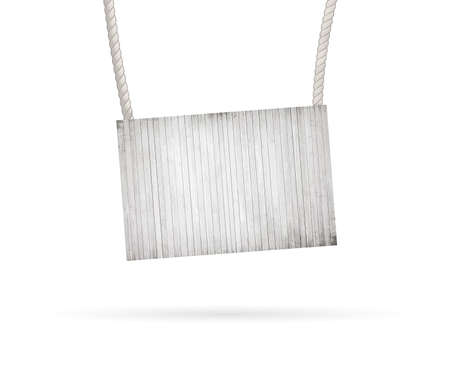 White wooden sign with rope hanging with shadow.のイラスト素材