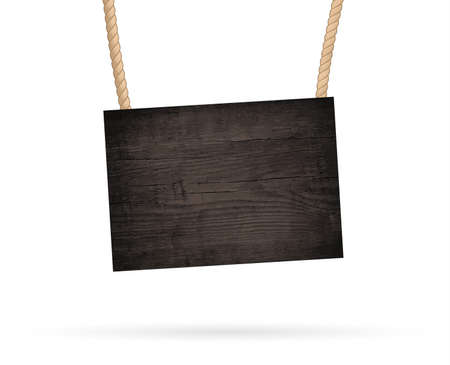 Black wooden sign with rope hanging with shadowのイラスト素材