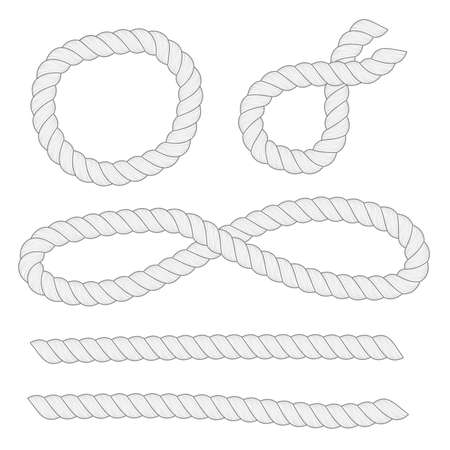 Different shapes, size horizontal white ropes isolated on white background.のイラスト素材