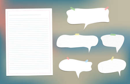 White speech bubbles note, copybook, notebook paper with dashed line stuckのイラスト素材