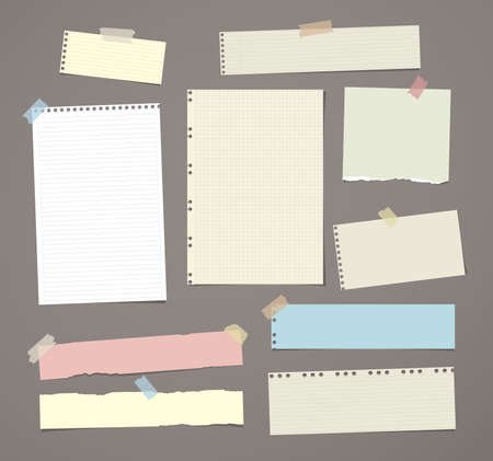 White and colorful striped note paper, copybook, notebook sheet stuck with adhesive tapeのイラスト素材