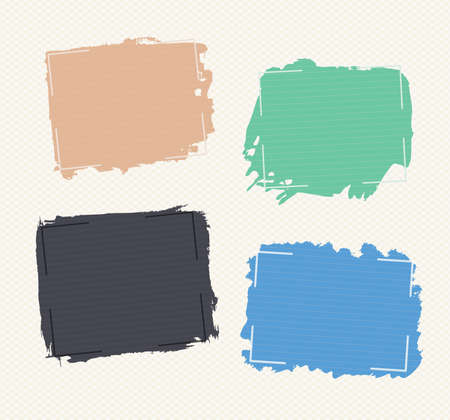 Colorful ruled watercolor, ink strokes, banners with frame.のイラスト素材