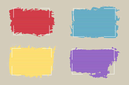 Colorful ruled watercolor, ink strokes, banners with frame.のイラスト素材