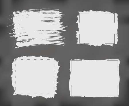 White watercolor, ink strokes, banners with frame. Grunge design elements.のイラスト素材