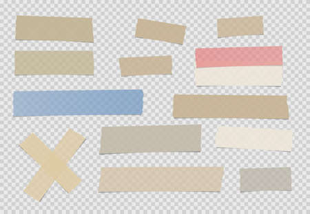 Brown, colorful different size adhesive, sticky tape, paper pieces.のイラスト素材