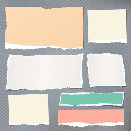 Ripped colorful note, notebook, copybook paper stuck on gray squared background.のイラスト素材