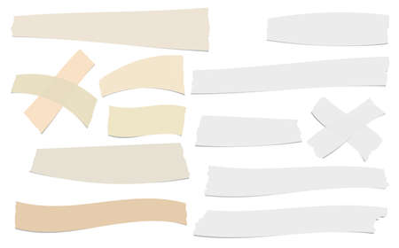 Brown and white different size adhesive, sticky, scotch tape, paper pieces.のイラスト素材