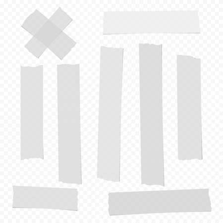 White, vertical different size adhesive, sticky, scotch tape, paper pieces.のイラスト素材