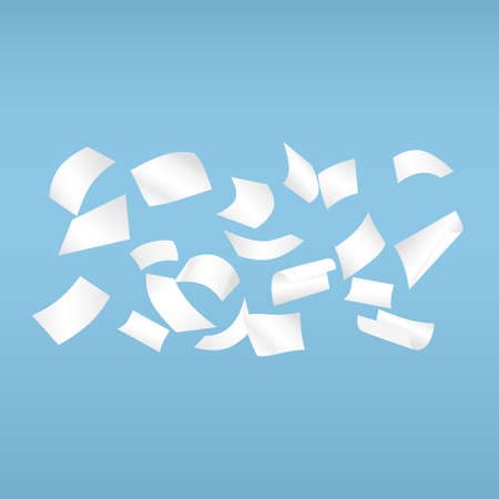 White curl paper notebook sheets for note or message falling on blue background.のイラスト素材