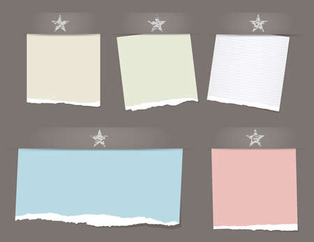 Colorful ripped, notebook, notepad paper sheets, note for text or message with stars.のイラスト素材