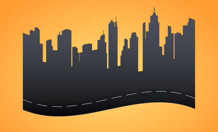 Dark morning, silhouette of city landscape with skyscrapers and towers. Vector illustration.の写真素材