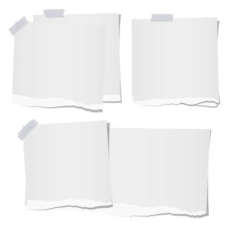 Ripped, note, notebook paper sheets for text or message stuck with sticky tape on white background.のイラスト素材