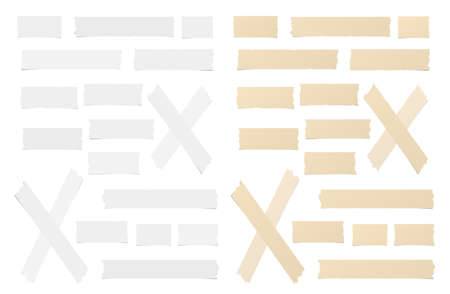 White and brown different size adhesive, sticky tape, paper piecesのイラスト素材