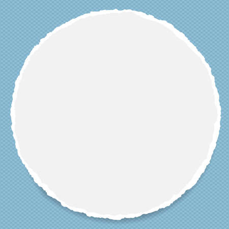 Torn white blank note, notebook paper stuck on blue squared background.のイラスト素材