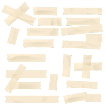 Yellow different size adhesive, sticky, masking, duct tape, paper pieces for text on white background.のイラスト素材