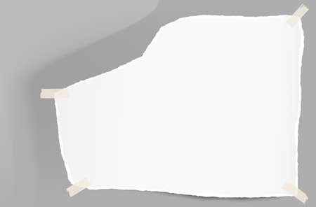 Torn white note, notebook paper stuck with sticky tape on crumple backgroundのイラスト素材