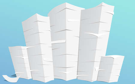 Stack of white sheets, paper on floor in blue roomのイラスト素材