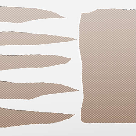Torn white empty paper for text stuck on brown squared background. Vector illustrationのイラスト素材