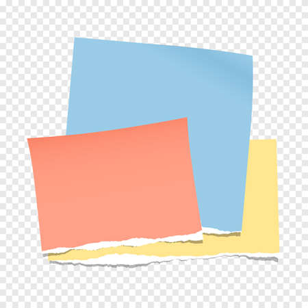 Colorful torn note, notebook paper pieces for text stuck on gray squared background.のイラスト素材