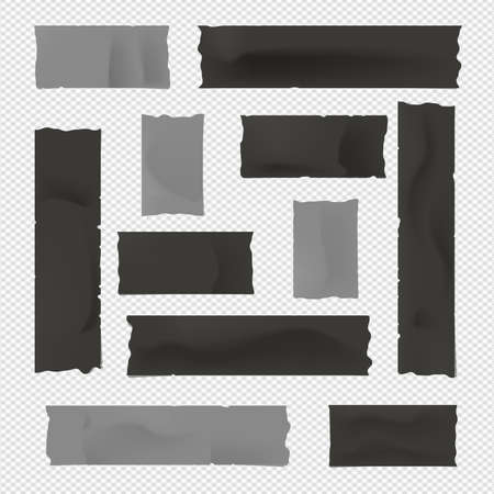 Black and gray adhesive, sticky, masking, duct tape, paper strips for text on squared background.のイラスト素材