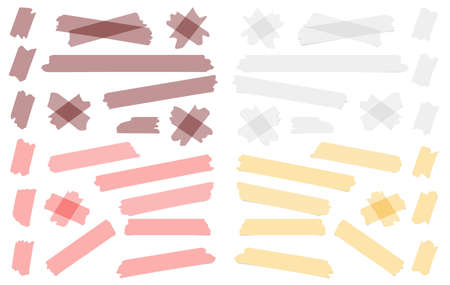 Colorful and white adhesive, sticky, masking, duct tape strips for text on white background. Vector illustrationのイラスト素材