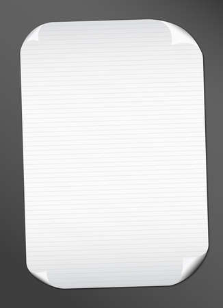 White lined notebook paper with curled corners for text or advertising message on black background.のイラスト素材