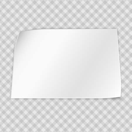 White note notebook paper with curled corner for text or advertising message on gray squared backgroundのイラスト素材