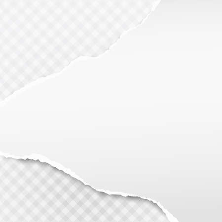 White horizontal ripped strips, note paper for text or message on squared gray background.のイラスト素材