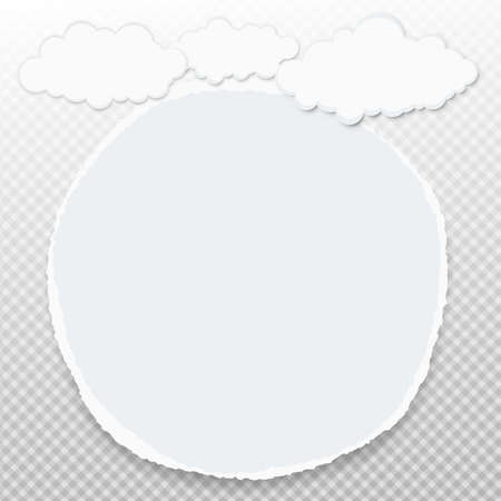 Light blue round ripped paper with clouds for text or message on squared background. Vector illustrationのイラスト素材