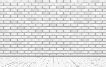 Rectangle white brick wall texture with wooden floor. Vector illustration.のイラスト素材