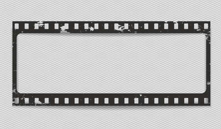 Black scratched horizontal grunge film strip with shadow on squared background. Vector illustrationのイラスト素材