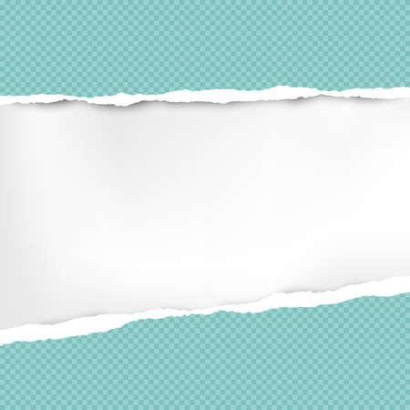 Torn squared turquoise paper strips for text or message are on white background. Vector illustrationのイラスト素材