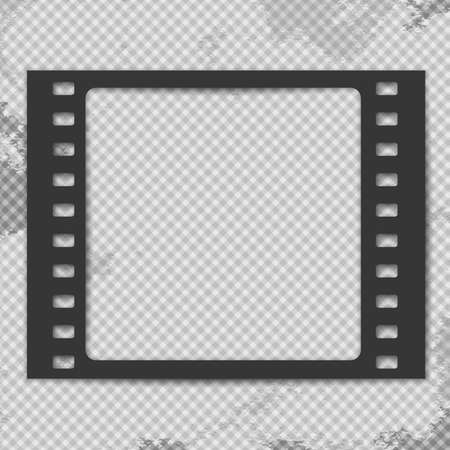 Black grunge film strip with shadow is on squared stained background. Vector illustrationのイラスト素材