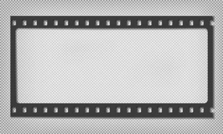 Black grunge horizontal film strip with shadow is on squared grey background. Vector illustrationのイラスト素材