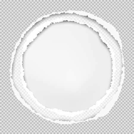 Squared grey paper, round composition with torn edges and soft shadow are on white background. Vector illustration.のイラスト素材