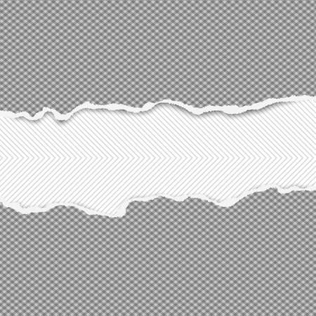 Torn squared dark grey horizontal paper strips are on lined background with space for text. Vector illustration.のイラスト素材