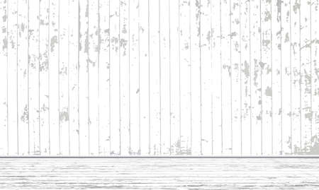 Room with wooden wall and floor, white planks, interior of empty living room. Vector illustration.のイラスト素材