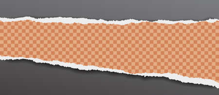 Torn, squared and orange horizontal paper strip with soft shadow is on black background. Vector illustration.のイラスト素材