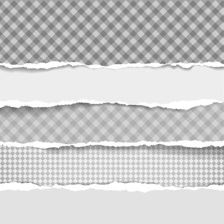 Torn squared and white horizontal paper strips with soft shadow. Vector illustration background.のイラスト素材