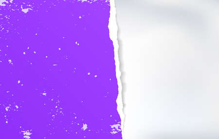 Piece of torn, ripped tattered violet note paper strip with soft shadow is on white background for message or advertising. Vector illustration.のイラスト素材