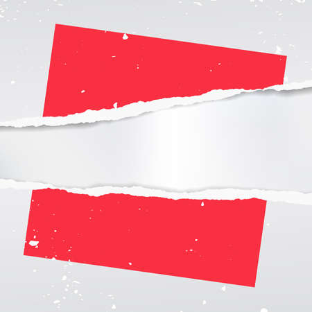 Ripped red paper square shape with torn edges is on white transparent background. Suitable as greeting card. Vector illustration.のイラスト素材