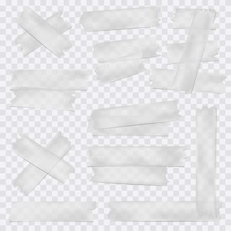 White adhesive, sticky, masking, duct tape strips for text are on squared white background. Vector illustrationのイラスト素材