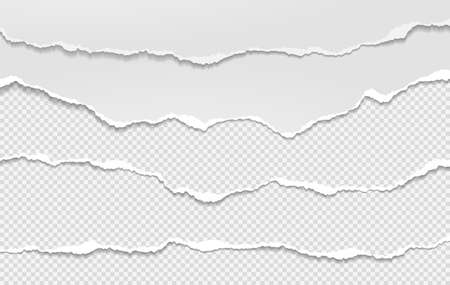 Torn, ripped pieces of white paper with soft shadow are on squared background for text. Vector illustration.のイラスト素材