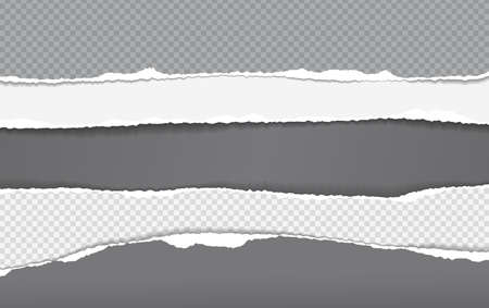 Torn, ripped pieces of horizontal white and black squared paper with soft shadow are on dark grey background for text. Vector illustration.のイラスト素材