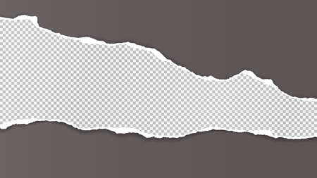 Pieces of torn, ripped horizontal white squared paper with soft shadow is on dark background for text. Vector illustrationのイラスト素材