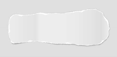 Piece of torn white note, notebook paper with soft shadow stuck on lined grey background. Vector illustrationのイラスト素材