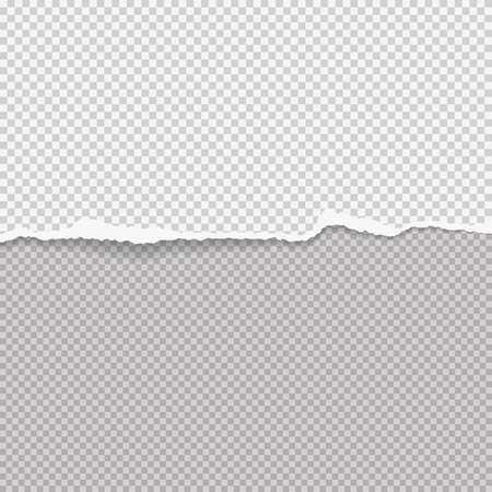 Piece of torn white paper with soft shadow stuck on grey squared background. Vector illustrationのイラスト素材