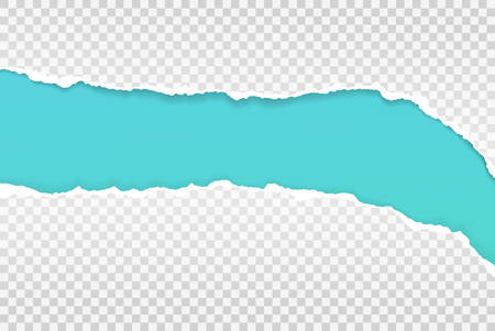 Piece of torn, ripped white squared paper with soft shadow are on turquoise background for text. Vector illustrationのイラスト素材