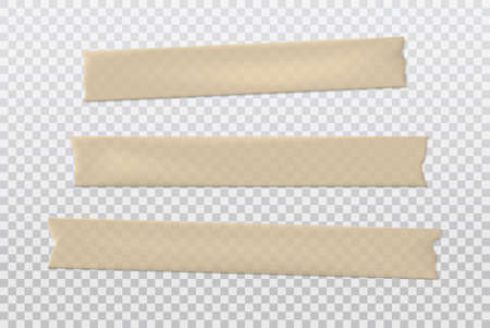 Brown different size adhesive, sticky, masking, duct tape, paper pieces are on grey squared backgroundのイラスト素材