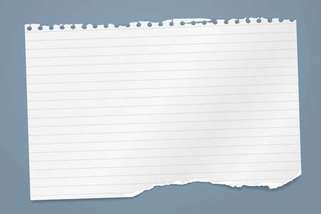 Torn of white horizontal and lined note, notebook paper piece stuck on blue background. Vector illustrationのイラスト素材